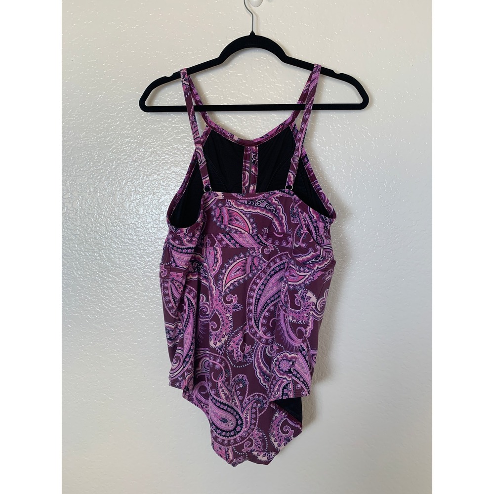 Lands' End Swimsuit Women 10 Purple Paisley High Neck Keyhole One Piece Swimwear - Picture 6 of 10